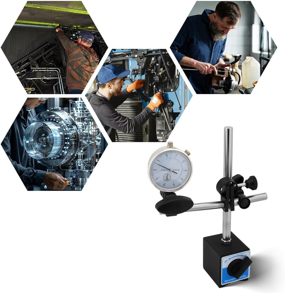 HORUSDY Dial Indicator Gauge Set with Magnetic Base, 0-10Mm Precision Dial Test Indicator with 22PCS Indicator Points, Machinist Measurement Tool for Engine, Automotive, Metalworking