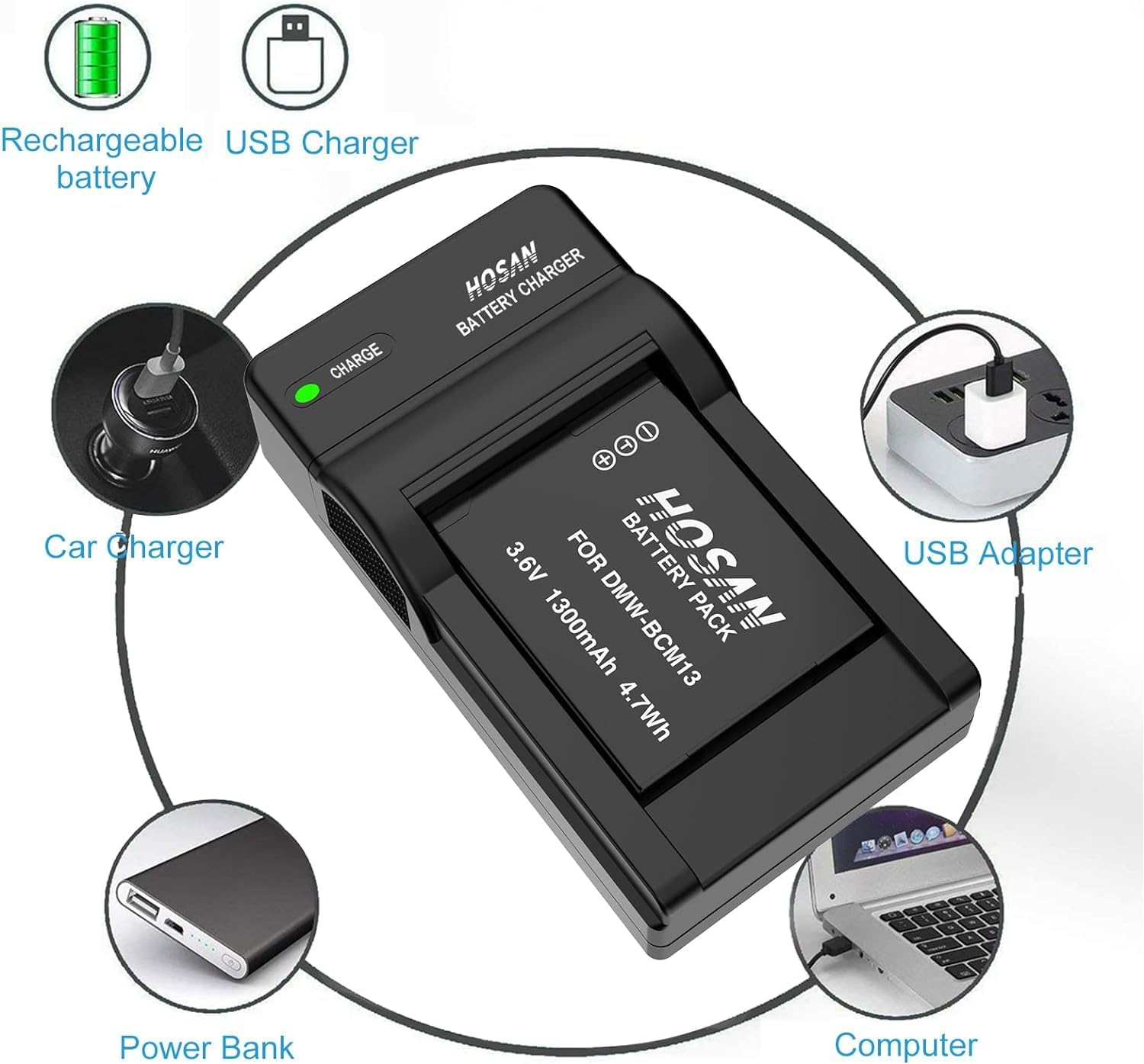 DMW-BCM13 Replacement Battery (2-Pack) and Portable USB Charger Kit for Panasonic DMW-BCM13,DMW-BCM13E,DMW-BCM13PP and Panasonic Lumix DC-TS7,DMC-FT5,DMC-LZ40,DMC-TS5,DMC-TZ37,DMC-TZ40,DMC-TZ41 image number 5