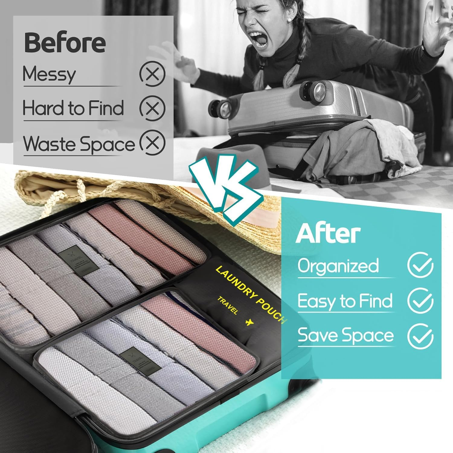 Packing Cubes, 6PCS Various Sizes Lightweight Travel Luggage Organizers, Large Medium Small Slim Packing Cube, Mesh Luggage Suitcase Organizer Bags, Travel Suitcase Accessories. (Black)