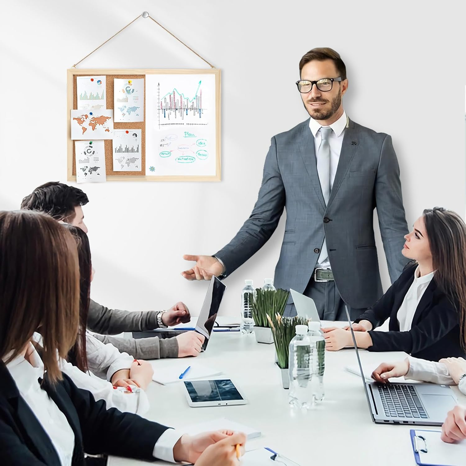 Dry Erase Cork Board Combo,Petknows Vision Board Cork and White Board Combo for Office,Wall Mounted Memo Board for Office Home and School, 14.5*11Inches, 326-5333 image number 2