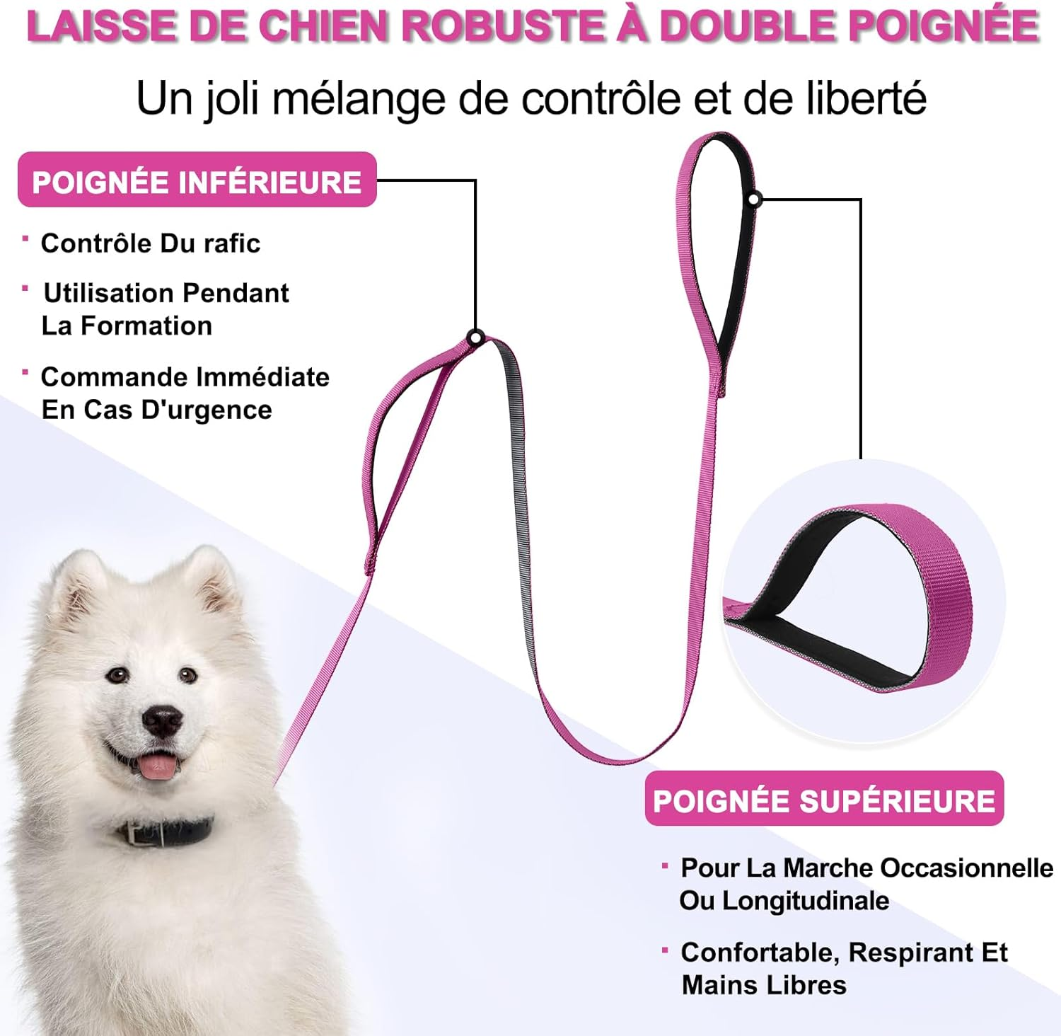 COMSLE Recall Lead for Dogs, 1.5 M / 3 M / 5 M Robust Long Dog Lead Reflective Training Lead with Padded Handle and Hand Strap, Training Lead for Small to Large Dogs image number 3