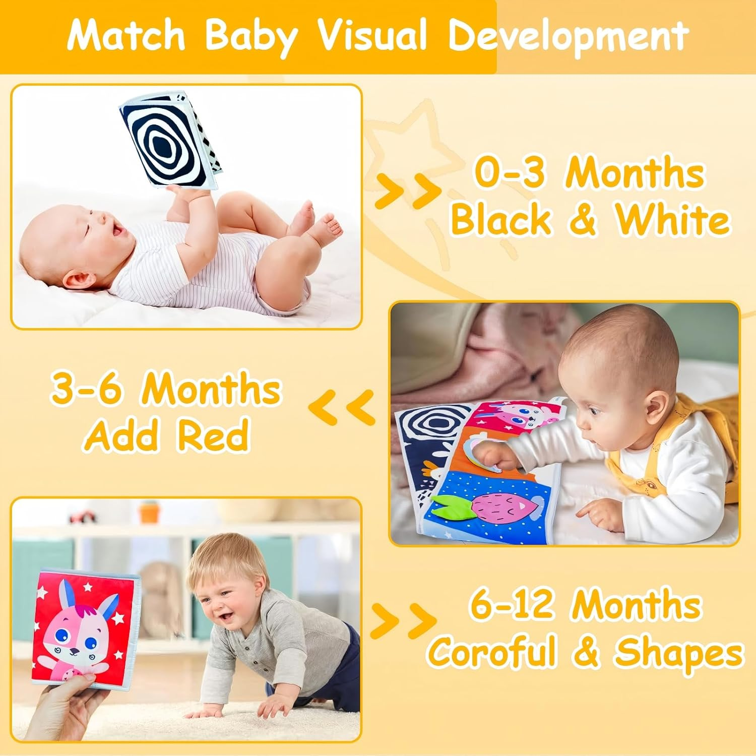 Baby Toys 0-6-12 Months, Tummy Time High Contrast Newborn Toys 0-3 6 Months, Baby Boy Girl Gifts, Visual Stimulation Learning Activity Cards, Soft Baby Book, Montessori Infant Toys 0-12 Months image number 2