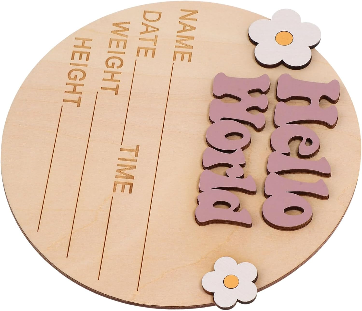 Birth Announcement Name Sign Wooden round Newborn Milestone Card Photo Prop for Hospital Welcome Records Baby Name Birth Details