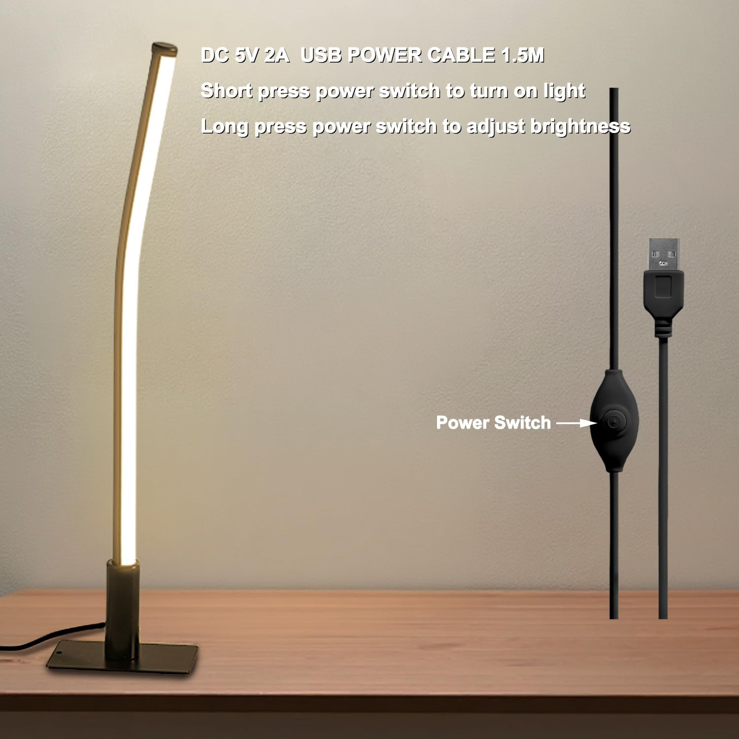 GEPROSMA Set of 2 Black Metal Bedside Lamp, 44Cm Slim LED Table Lamp with Cord, Modern Minimalist Design, 3 Modes, Dimmable,Memory Function,Small Desk Light for Bedroom/Living Room/Home Office image number 6