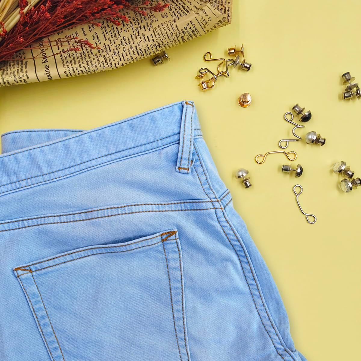 36Pcs Adjustable Waist Buckle Extender, 6 Style Detachable Jean Button Pins No Sewing Required Reusable Jean Buttons, Pant Waist Tightener Clip Snap for Jeans Dress Fit Instant Button for Pants, 6 Set