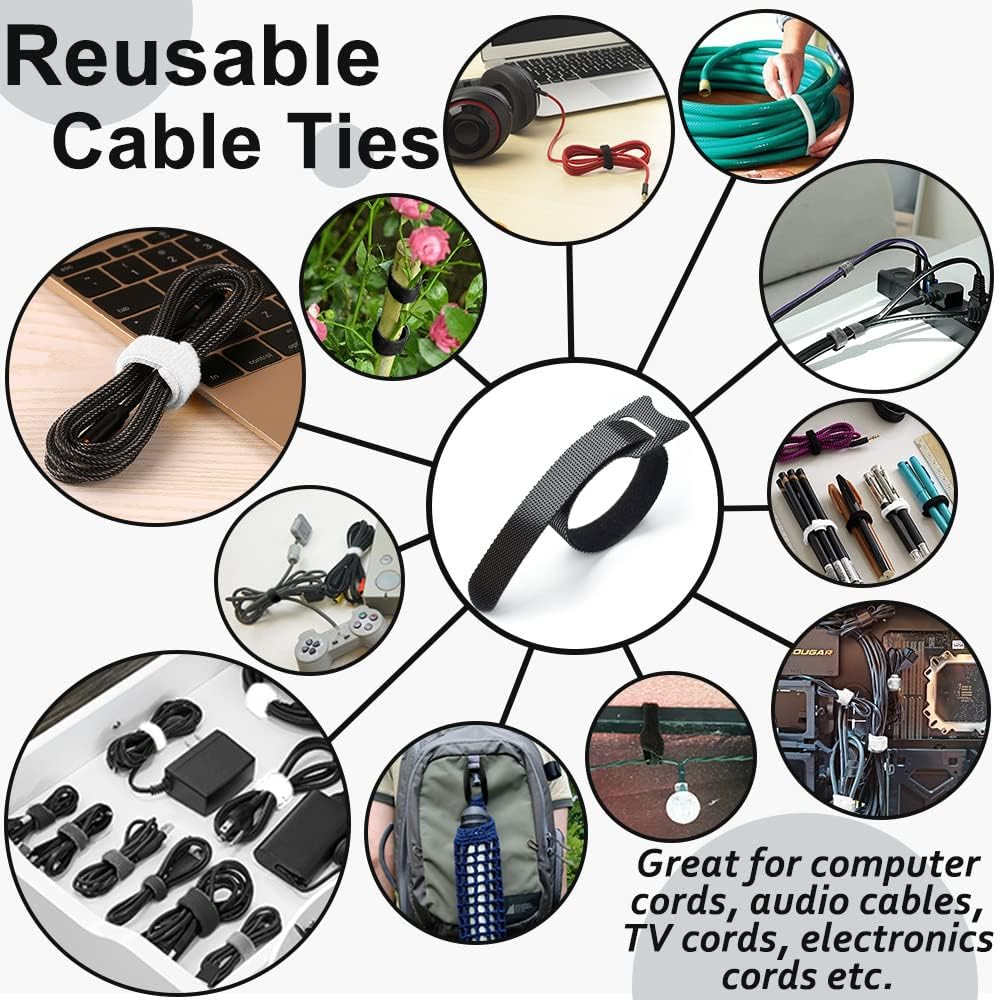 70Pcs Computer Cable Ties, Wire Ties, Cord Ties Reusable for Electronics, Hook and Loop Microfiber Cable Ties Extension for Storage, Black and White, 4, 6, 8 Inch - Pink Cable Ties image number 6