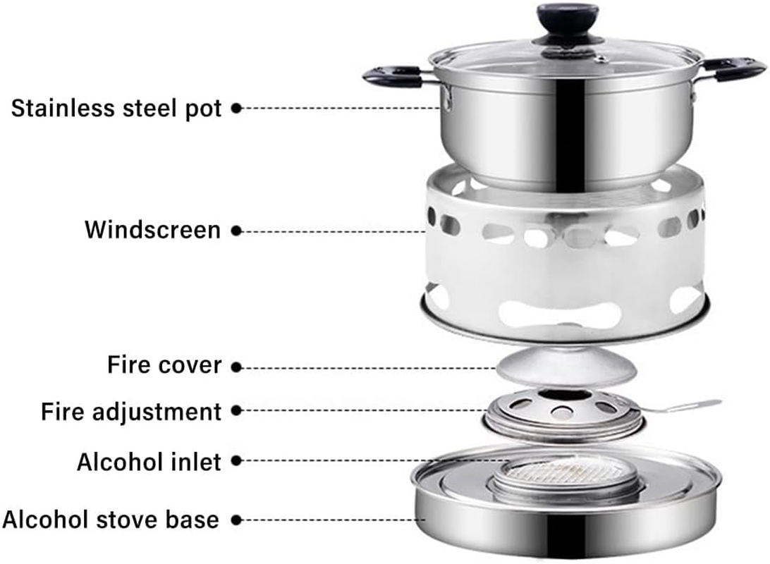 Alcohol Stove with Pot, Camping Stoves Set, Hot Pot Alcohol Stove, Portable Stainless Steel Alcohol Burning Stove for Cooking Barbecue Camping Hiking Picnic (16CM) image number 3