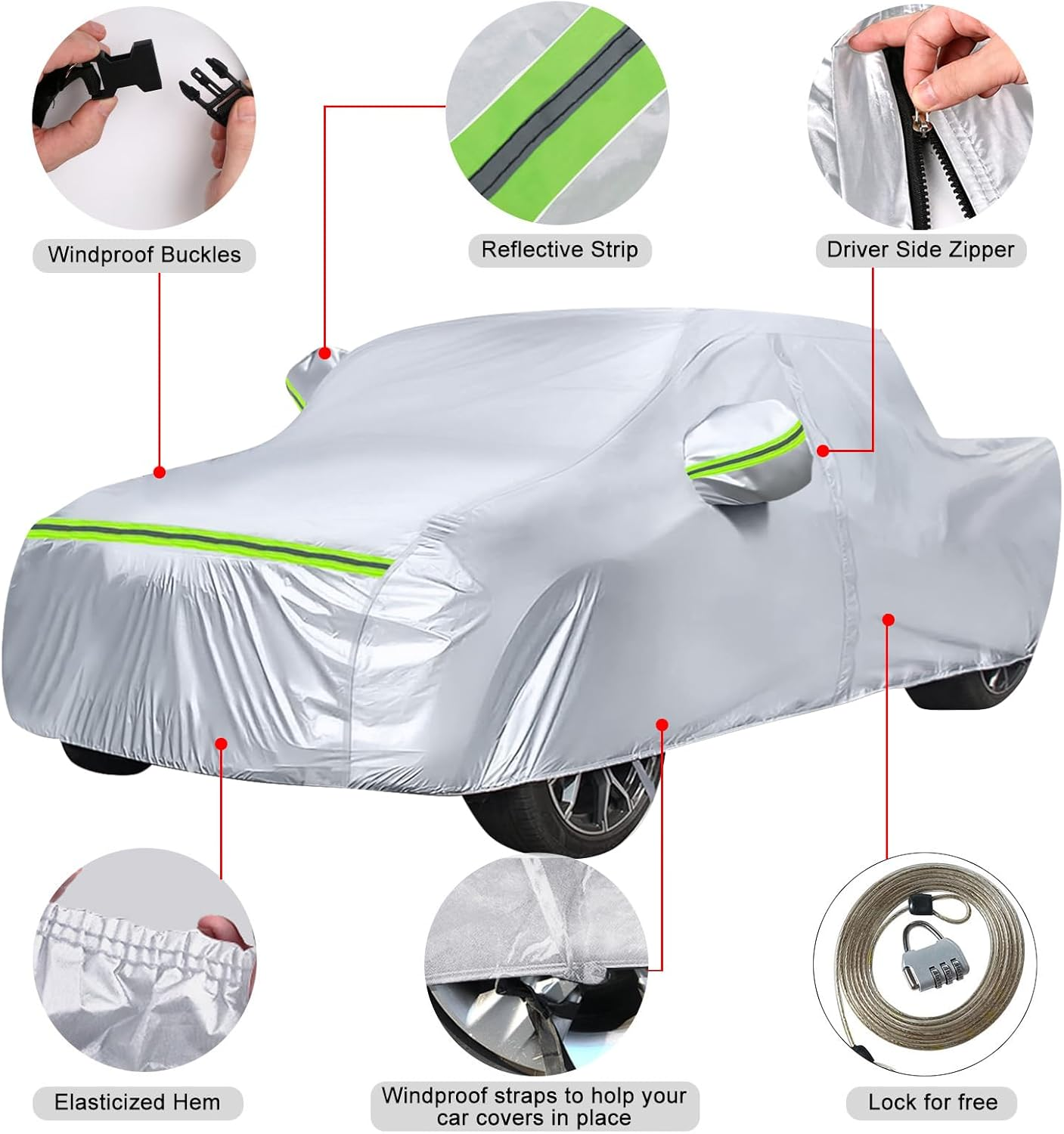 Waterproof Car Covers Replace for 2019-2025 Jeep Gladiator, 6 Layers Silver All Weather Custom-Fit Car Cover with Zipper Door & Windproof Bands for Snow Rain Dust Hail Protection image number 1