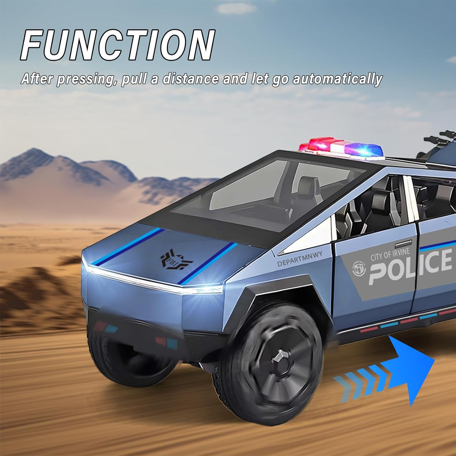 Cybertruck Toy Trucks Police Cars Cybertquad Alloy Die-Cast Truck 1/32 Toy Cars Race with Sound and Light (Purple) - Purple image number 5