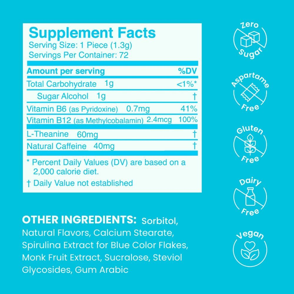 Neurogum Mints | Nootropic Energy Caffeine 40Mg + 60Mg L-Theanine B Vitamins for & Focus Sugar Free Vegan Keto Supplement Adults Mint Flavor (72 Mints), 7.9 Ounces image number 3