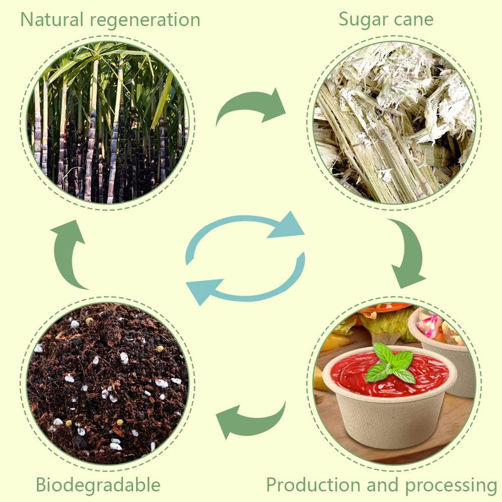 Leonbach 100 Pack Natural Bagasse Fiber Bowls 2Oz Disposable Paper Cups Microwavable Safe Sample Snack Charcuterie Serving for Sauce Portion Ice Cream Pet Food Desserts image number 4