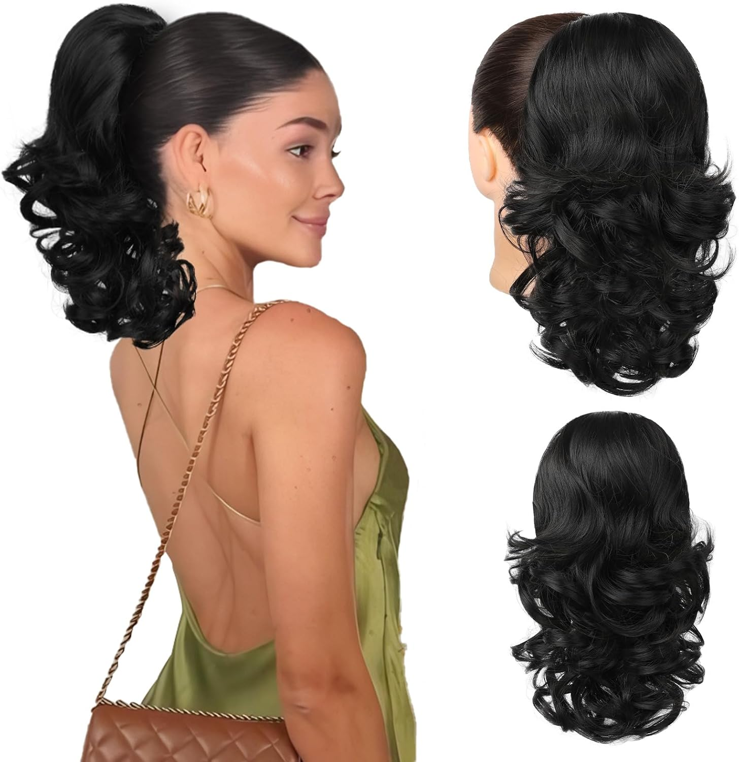 Flufymooz Ponytail Extension, 14 Inch Short Drawstring Ponytail Hair Extension for Women, Soft Synthetic Pony Tails Hairpiece for Women (Chocolate Brown with Medium Blonde)