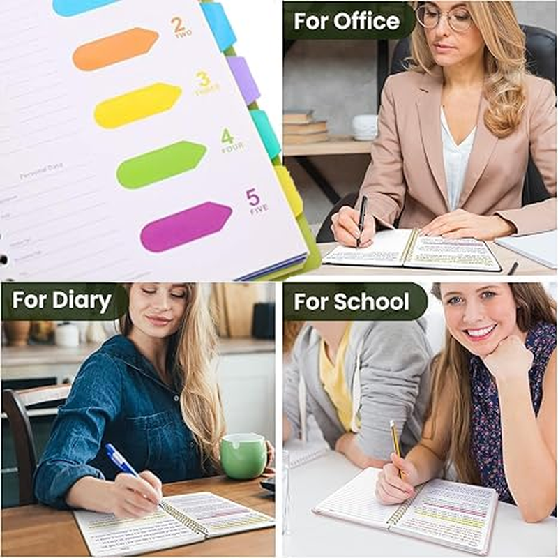 WEZCHUGHAOL 2Pcs A5 Wide Ruled Hardcover Tabbed Notebook Journal with Divider Tabs - 5 Subject Spiral Notebook, 480 Pages, Green, 5.5" &times; 8.3" (Blue Green) image number 6