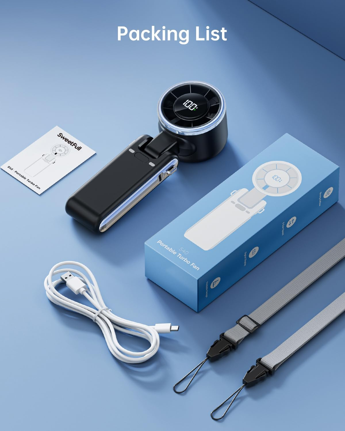 SWEETFULL Portable Handheld Turbo Fan, 13500PRM High Speed Personal Fan Rechargeable, 5 Gear Mini Powerful Fan Wearable, Travel Essentials, Gifts for Women Men, Vacation Beach, Black - Pink image number 5