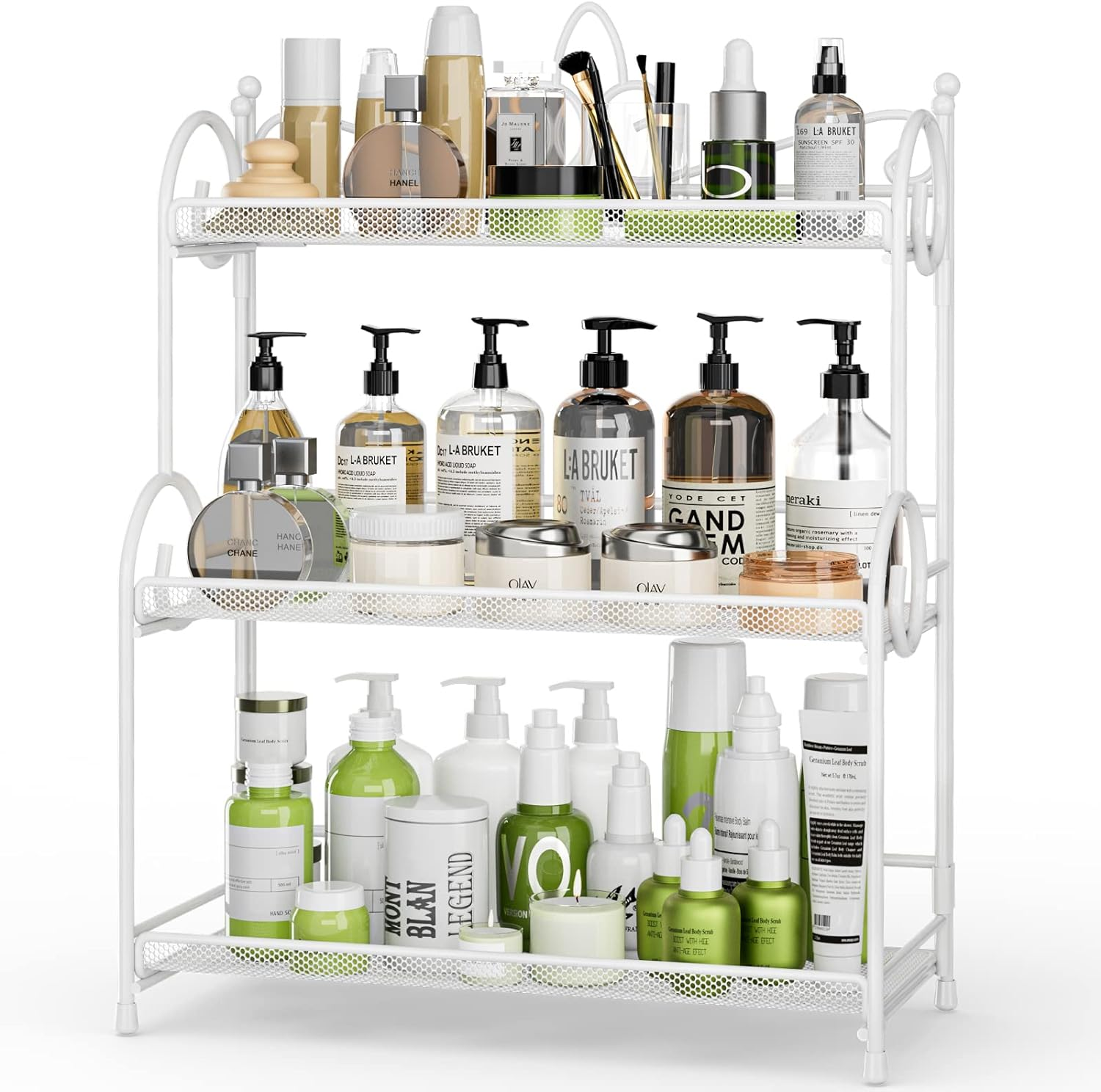 EKNITEY 3-Tier Bathroom Organizer - Sink Organizer Spice Rack for Countertop Storage, White (No Assembly)