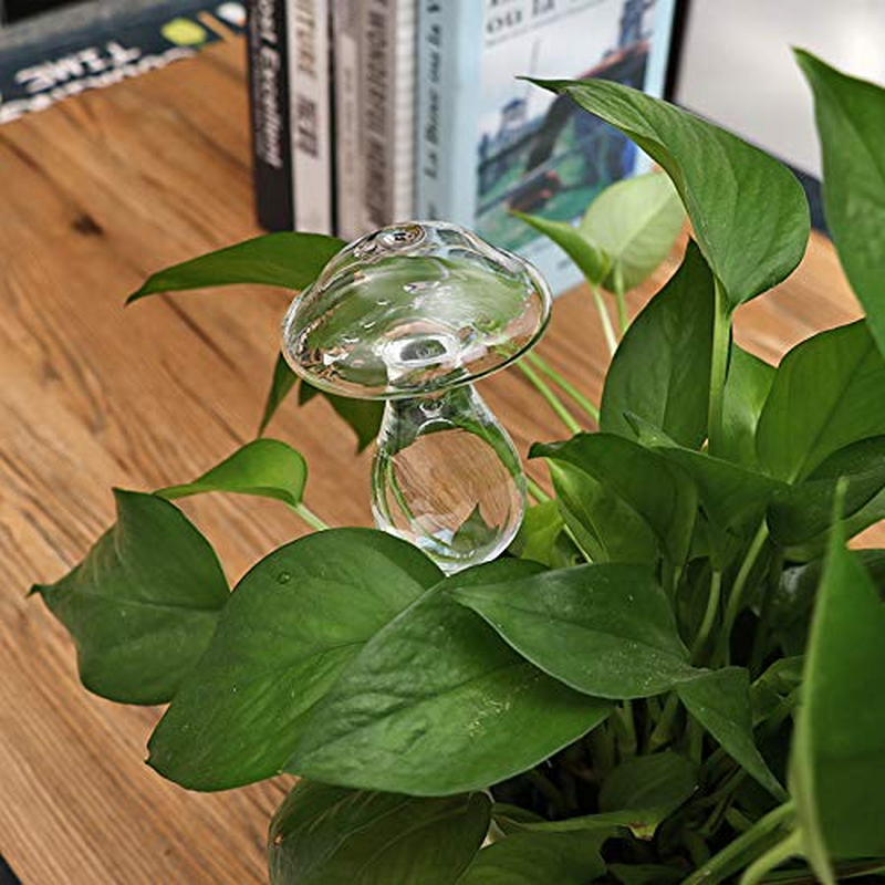3Pcs Plant Waterer Self Watering Globes, Hand Blown Clear Glass Plant Water Bulbs for Indoor & Outdoor (Mushroom) image number 1