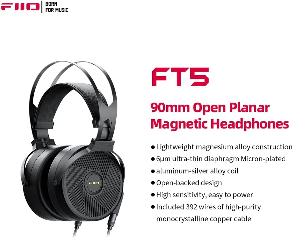 Fiio FT5 Open-Back 90Mm Planar Magnetic Headphones for Audiophiles/Studio, Great-Sounding, High Sensitivity, Comfortable Earpads With3.5Mm/4.4Mm Plugs image number 3