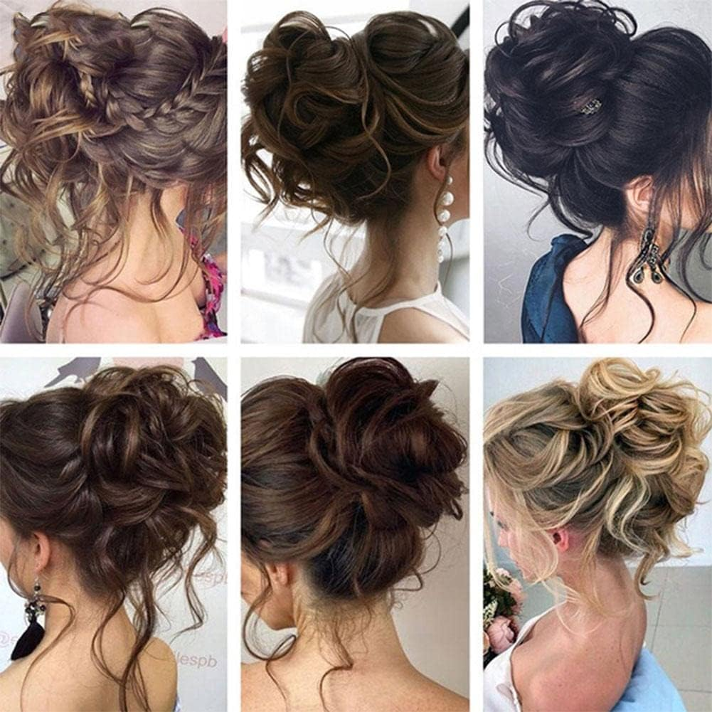 Messy Hair Bun Extensions Synthetic Hair Piece Tousled Updo Curly Scrunchies Ponytails Extension with Elastic Rubber Band Hair Chignons for Women Girls