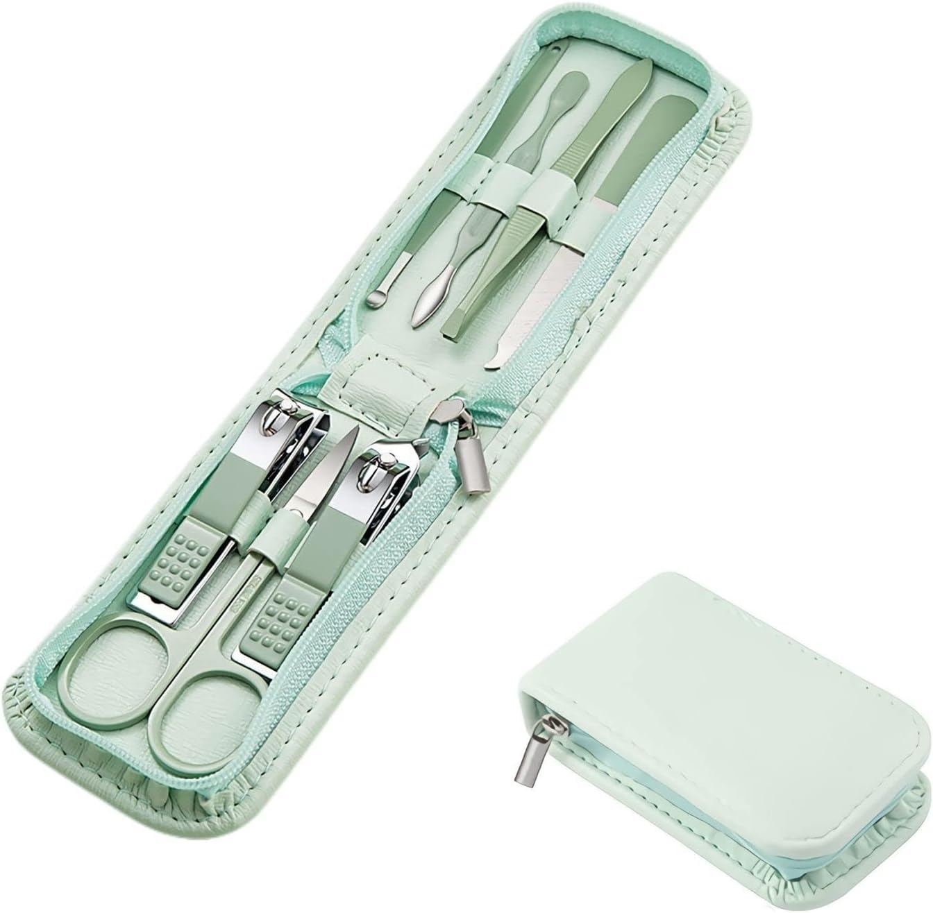 7-Piece Manicure Set, Stainless Steel Nail Care Kit with Case, Mint Green image number 1