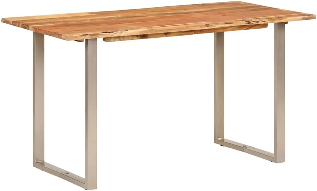 'Vidaxl Solid Acacia Wood Dining Table with Steel Legs - Rectangular Dining Room Table in Beautiful Brown and Silver Tone - Industrial Style image number 4