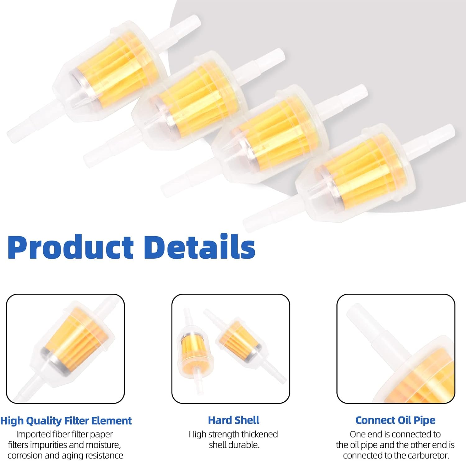 Glarks 20Pcs 1/4" X 5/16" Gas Inline Fuel Filters with Worm Gear Hose Clamps Assortment Kit for Most Small Engines Compatible with Kawasaki Kohler Briggs Stratton John Deere image number 4