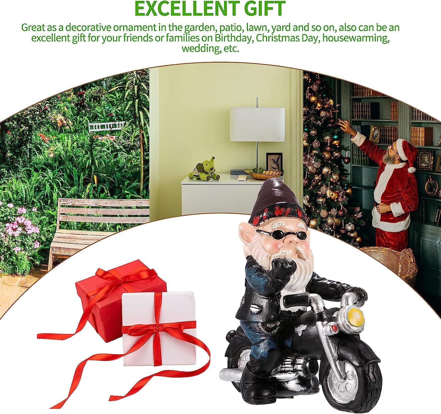 Garden Statues Outdoor, ALLOMN Dwarf Ornament Decorative, Gnome Figurine Resin Garden Statue Waterproof Art Ornament Funny Interesting Garden Decor Sculpture Dwarf Ride Motorbike for Garden Patio Lawn image number 1