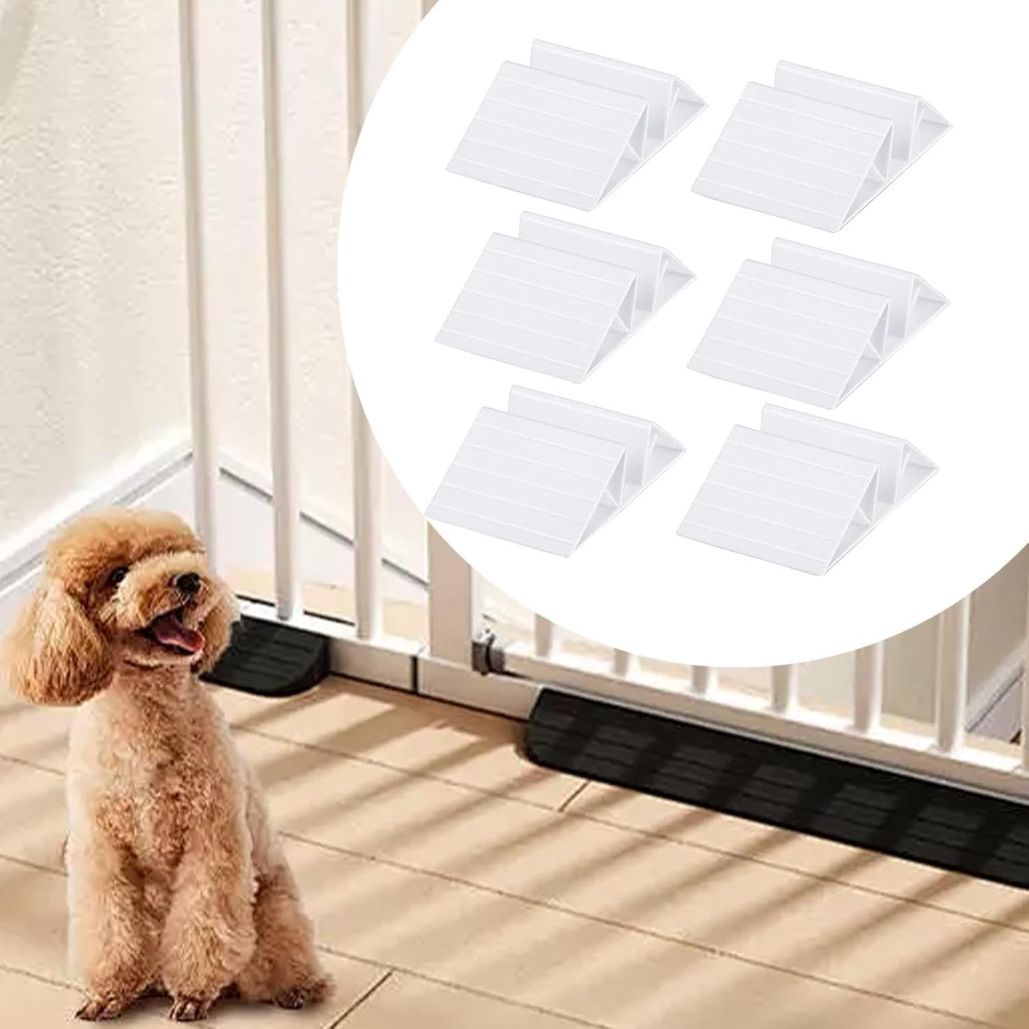 6 Pcs Support Feet for Pet Gate Isolation Fence Gate, Plastic Triangle Fence Reinforcement Fitting Free Standing Dog Gate Fence Panel for Configurable Wood Dog Gate Doggie Guardrail- (White)