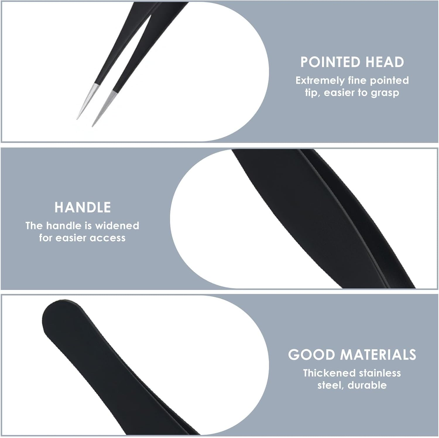 Ozgrove Fine Point Precision Tweezers, Needle Nose Tweezer for Nose Tip Eyebrows Lash Chin Hair Splinter Ticks Facial Ingrown Hair Removal Women and Men, Black 2 Pcs image number 2