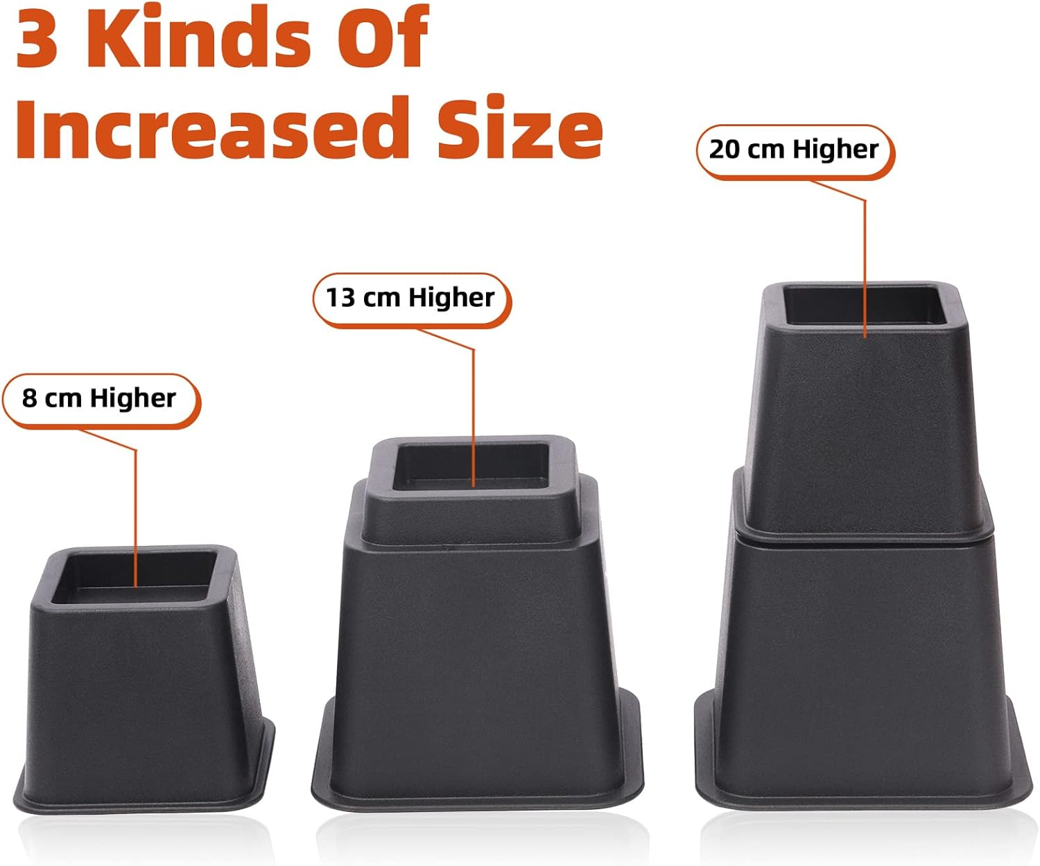 Tanstic 8Pcs Bed Risers Kit, Heavy Duty Bed Elevators in Heights of 4 Inch & 6 Inch, Adjustable Bed Furniture Risers, Bed Lifts Risers for Sofa Table Legs (Black) image number 5