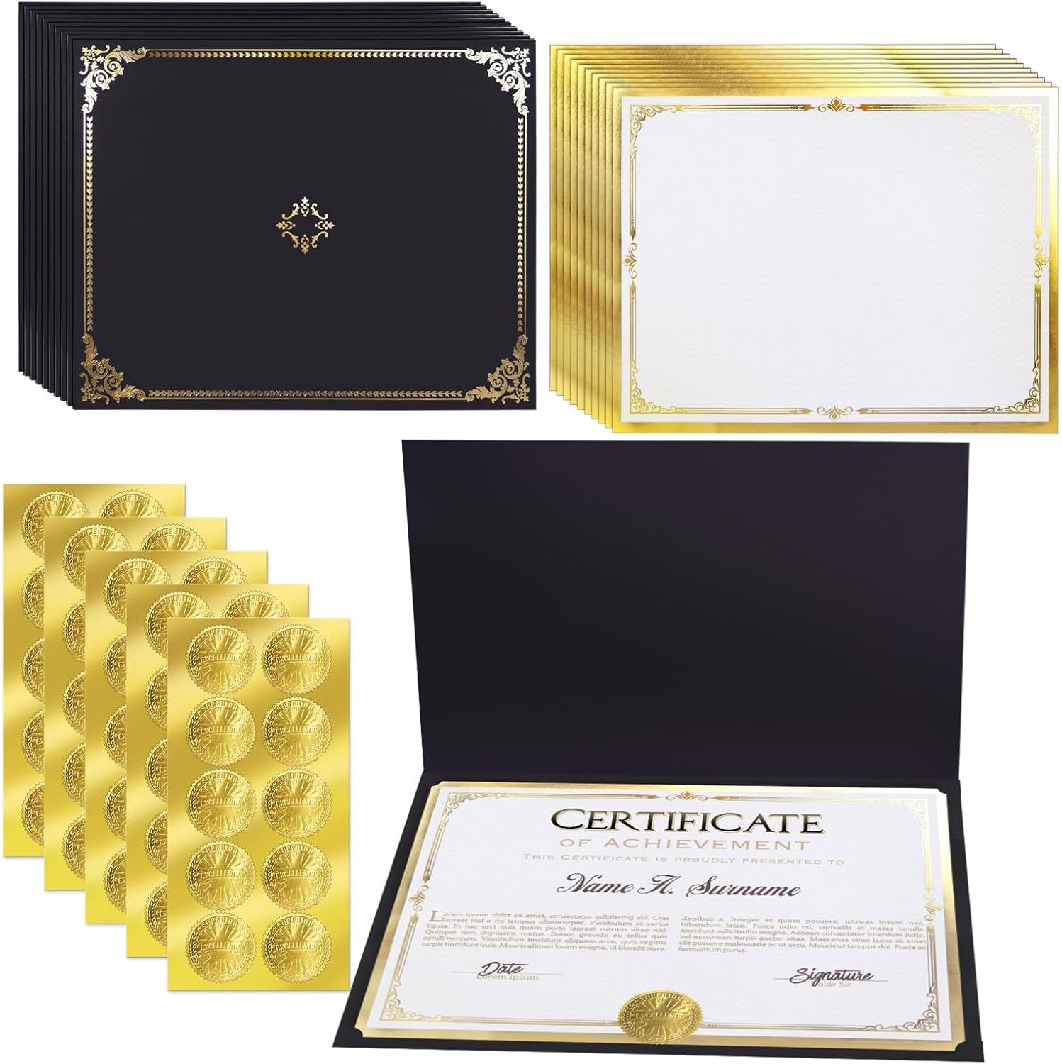 75 Pcs Certificate Paper Kit, 25 Gold Foil Border Award Certificate Holders & 25 Pcs 8.5X11 Inches Certificate Paper & 25 Certificate Seals Stickers for Graduation Diploma, Award Accomplishment. image number 6