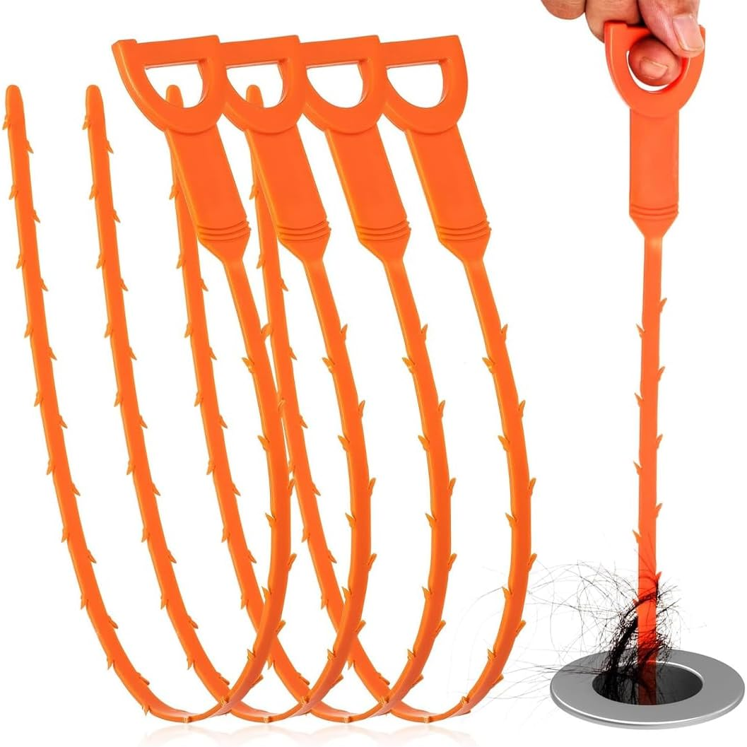 OUDQFCJ 4 Pieces 25 Inch Drain Cleaner Spiral Reusable Pipe Cleaning Spiral 64 Cm Drain Cleaner Sticks Drain Cleaning Hooks