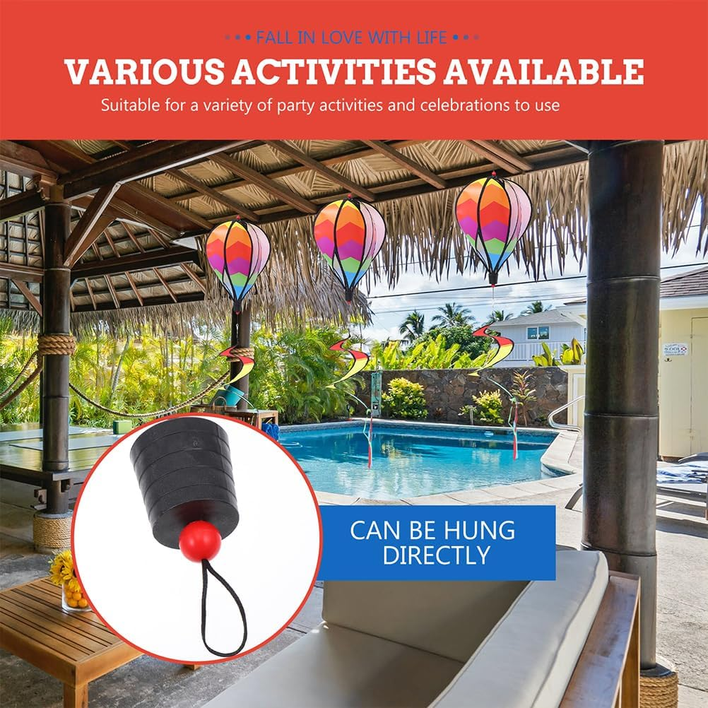 3Pcs Colorful Wind Stripe Ornament Hanging Wind Windmills Air Balloon Windsock Hot Air Balloon Wind Outdoor Hot Air Balloon Hanging Decor to Rotate Cloth Accessories Spiral image number 6