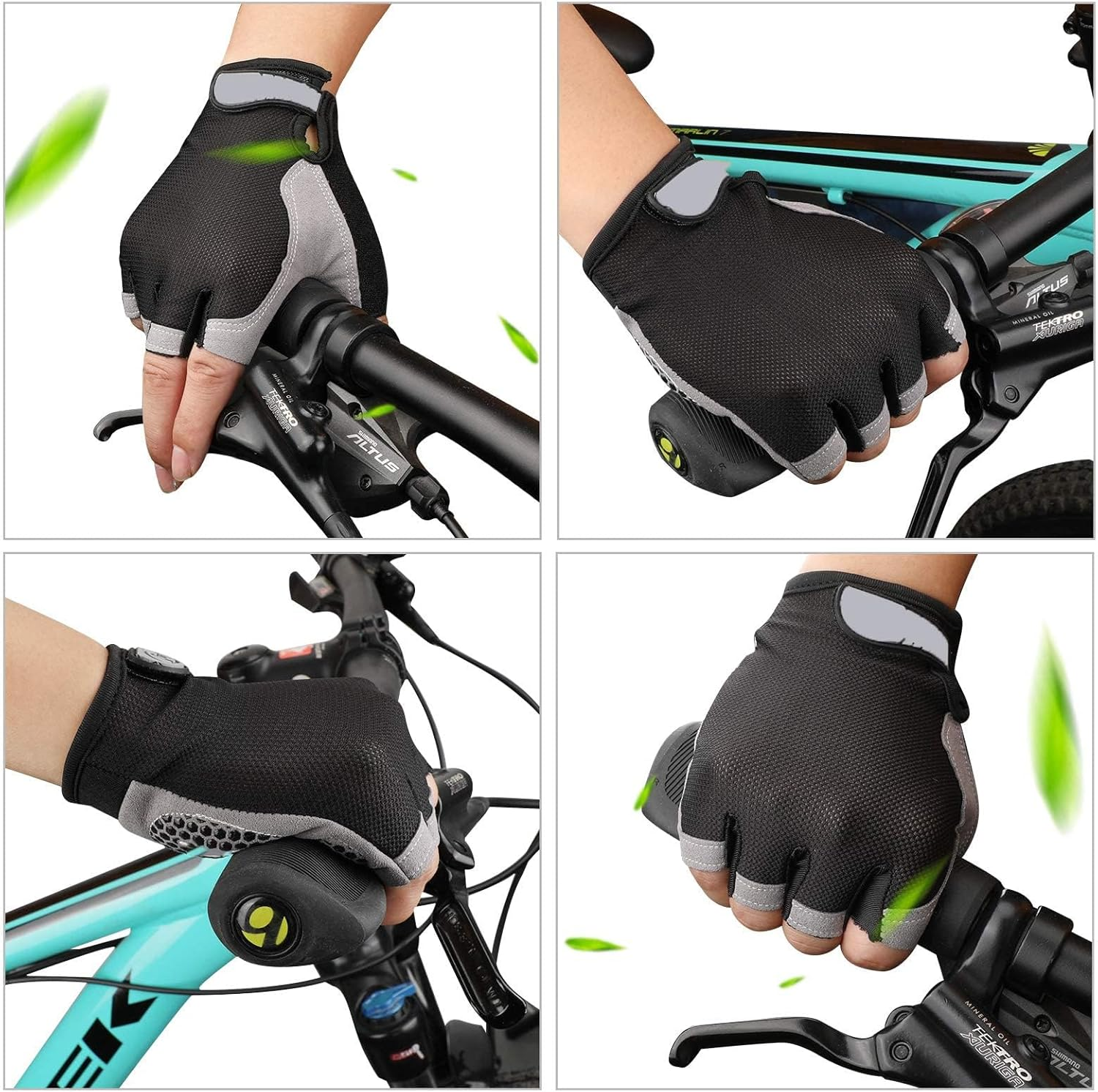 Cycling Gloves, Half Finger Bicycle Gloves with anti Slip Gel Pad, Breathable MTB Gloves Sports Gloves for Men and Women (Grey) image number 3