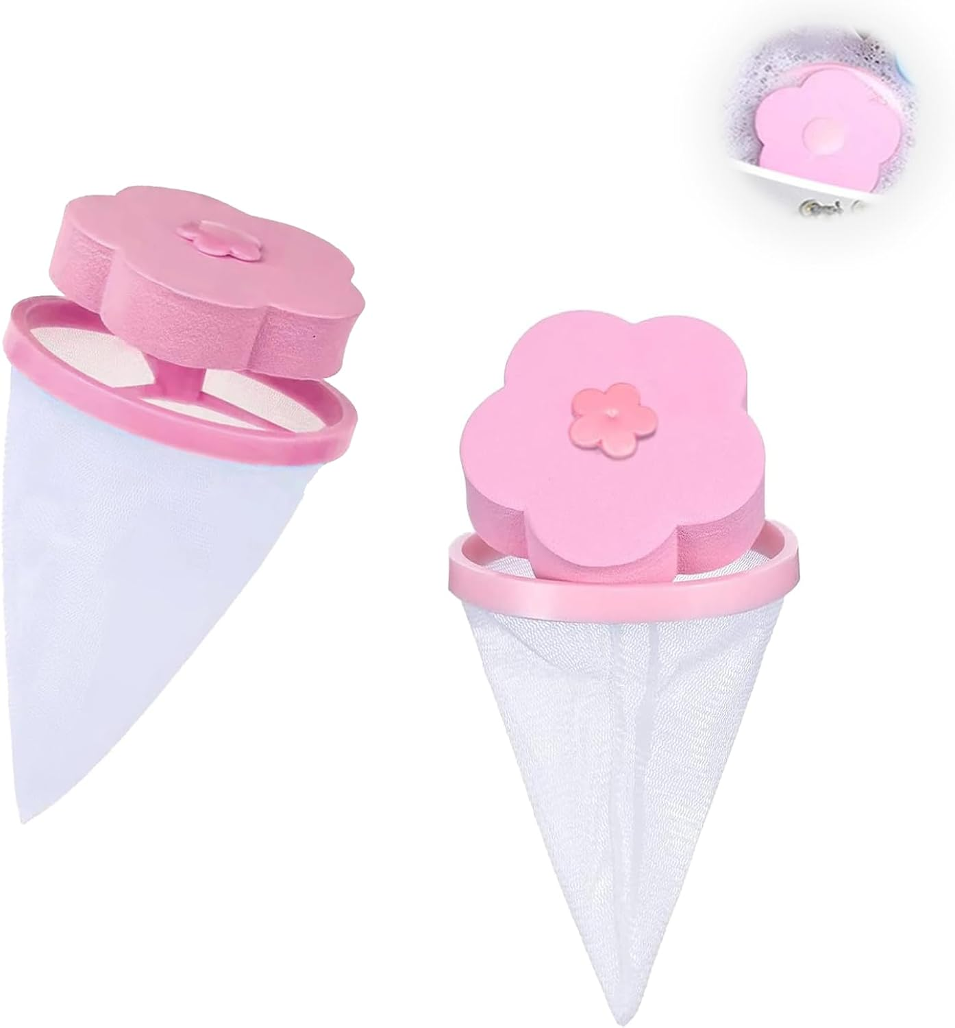 ONBPIY 2 Pack Pink Reusable Lint Catcher for Washing Machine, Laundry Pet Hair Remover with Floating Mesh Bag, Hair & Lint Trap for Clothes, Socks, and Fabrics (Pink) image number 4