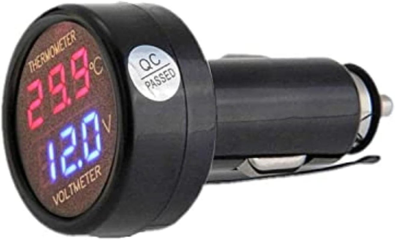 Car Truck Bus Voltmeter & Thermometer Display 2 in 1, 12V 24V Battery Voltage Temperature Meter Monitor Tester Gauge Indicator image number 1
