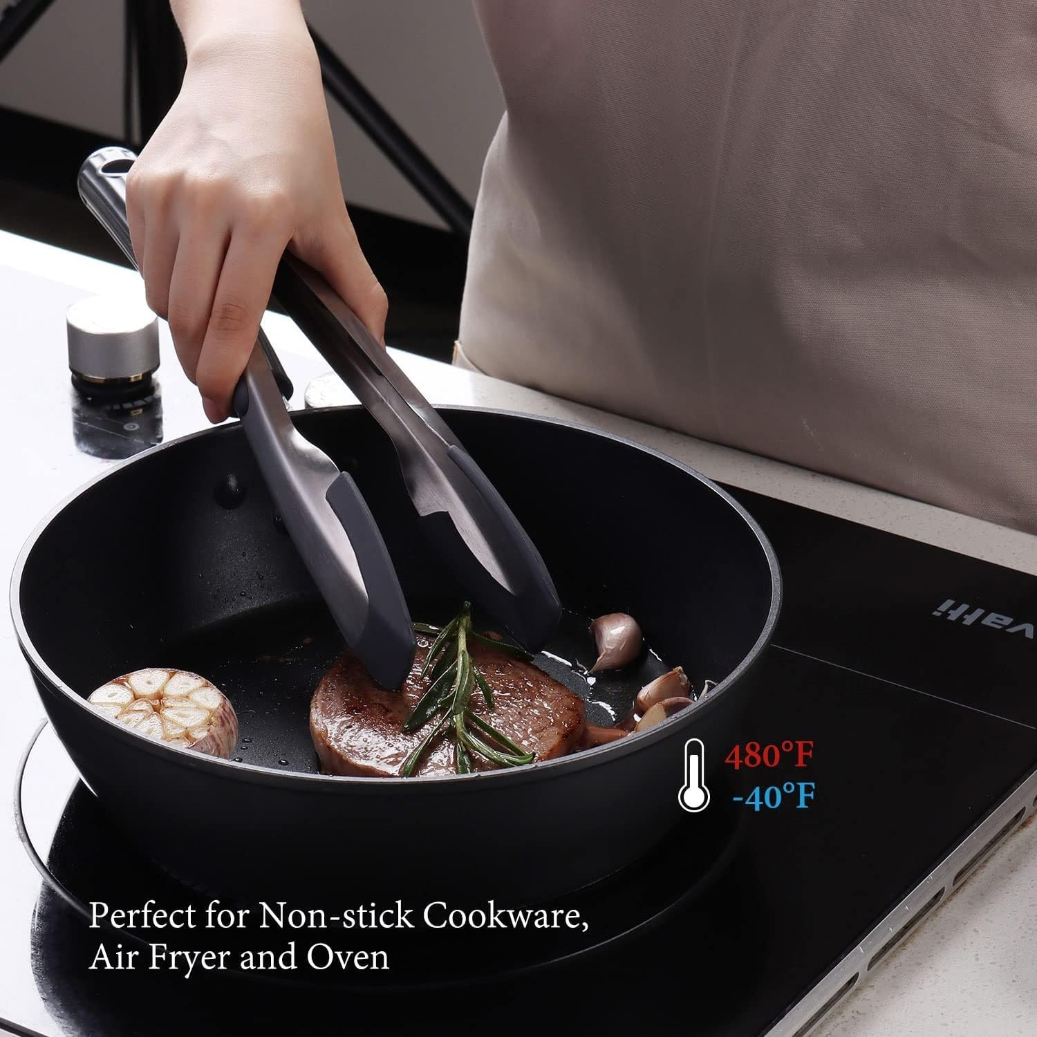 KITCHENDAO Silicone Tongs 9 Inch, Stainless Steel Kitchen Tongs with Silicone Tips, Tongs for BBQ, Salad, Cooking