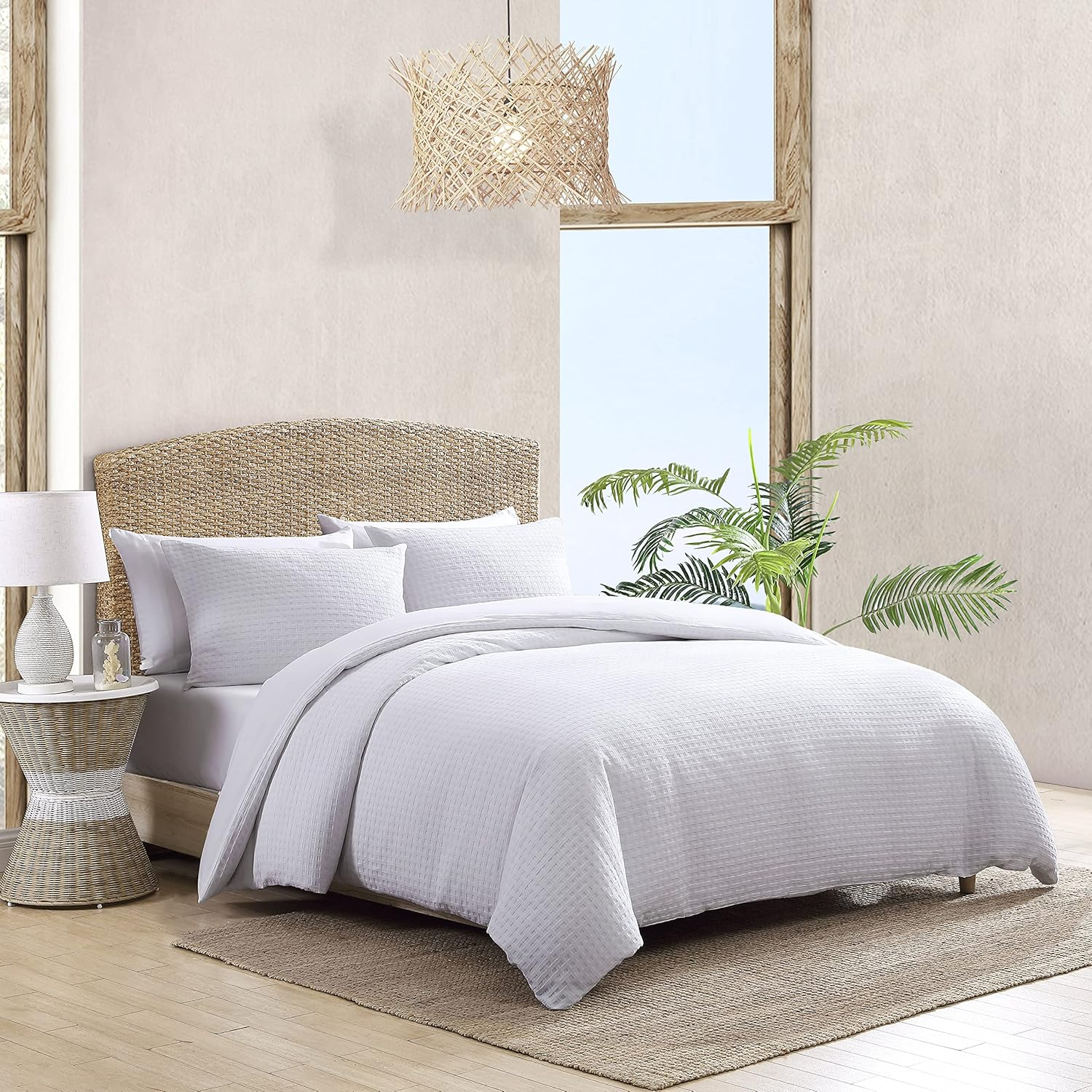 Tommy Bahama - King Duvet Cover Set, Soft Cotton Bedding with Button Closure, Includes Matching Shams (Basketweave White, King) image number 2