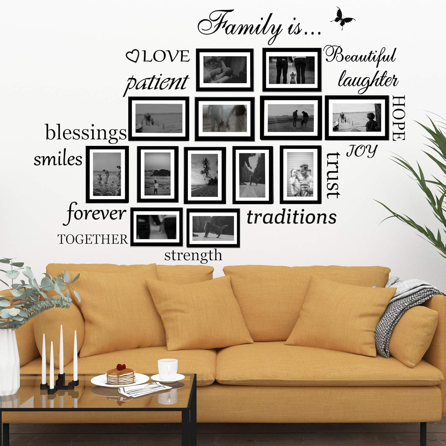 Set of 14 Family Is Quote Words Wall Vinyl Decal Sticker Picture Frame Decoration DIY Living Room Dining Room Mural Matte Black (The Photo Frame Not Included) image number 3