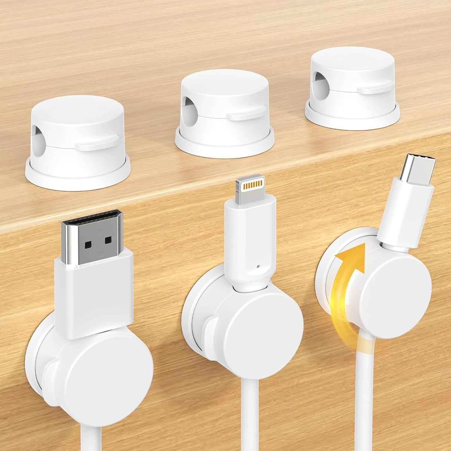 Upgrade Rotatable Cord Organizer,6 Pack Magnetic Cable Clips for Desk,Phone Cord Holder with 360 Rotation,Adhesive Cable Holder Cable Management Clips for Home Nightstand Office,White