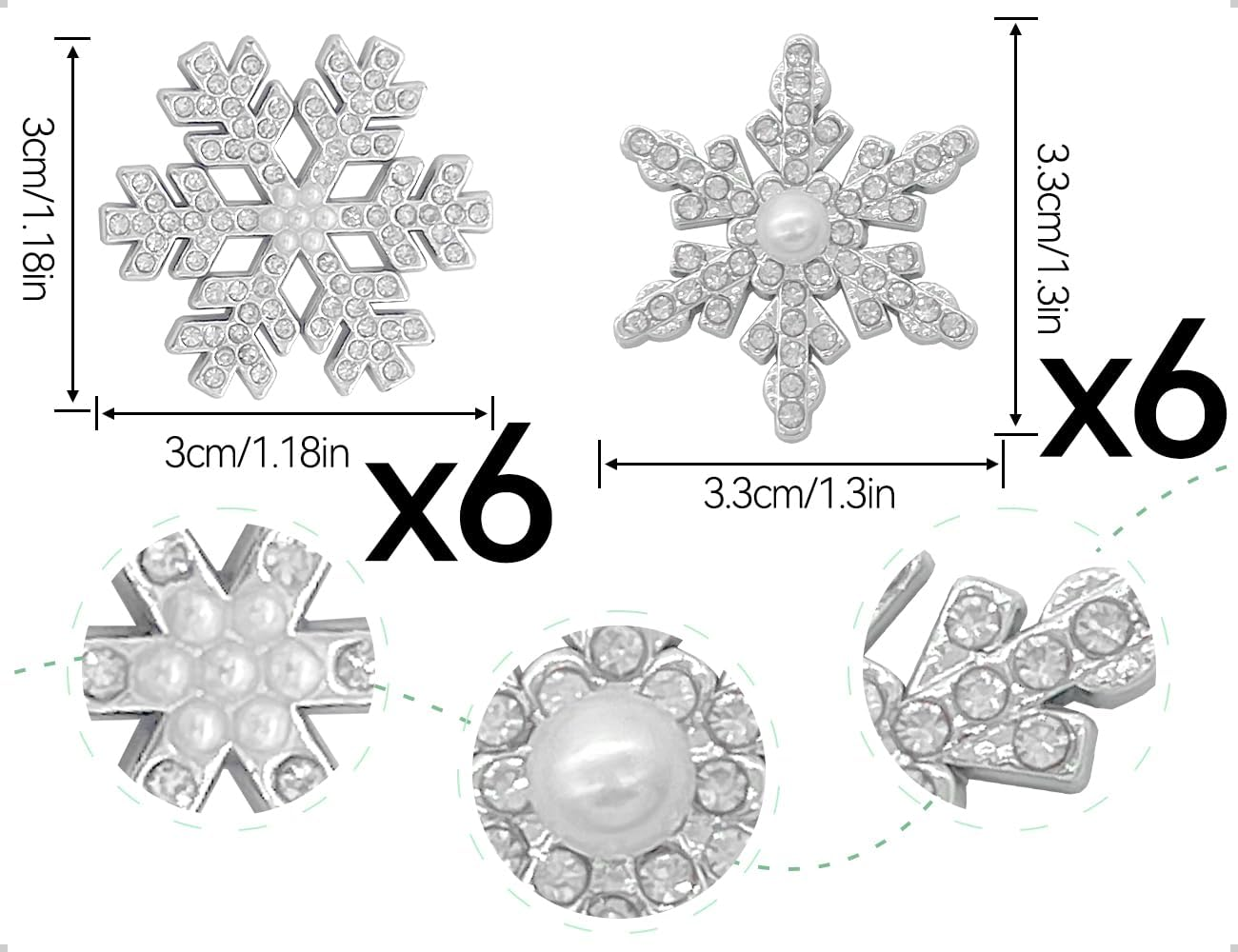 AOYEGIC Pack of 12 Snowflake Hair Clips, Side Hair Accessories, Winter Headpiece with Pearls and Glitter Rhinestones, Used for Women, Girls, Bride, Anniversary Party (Silver)