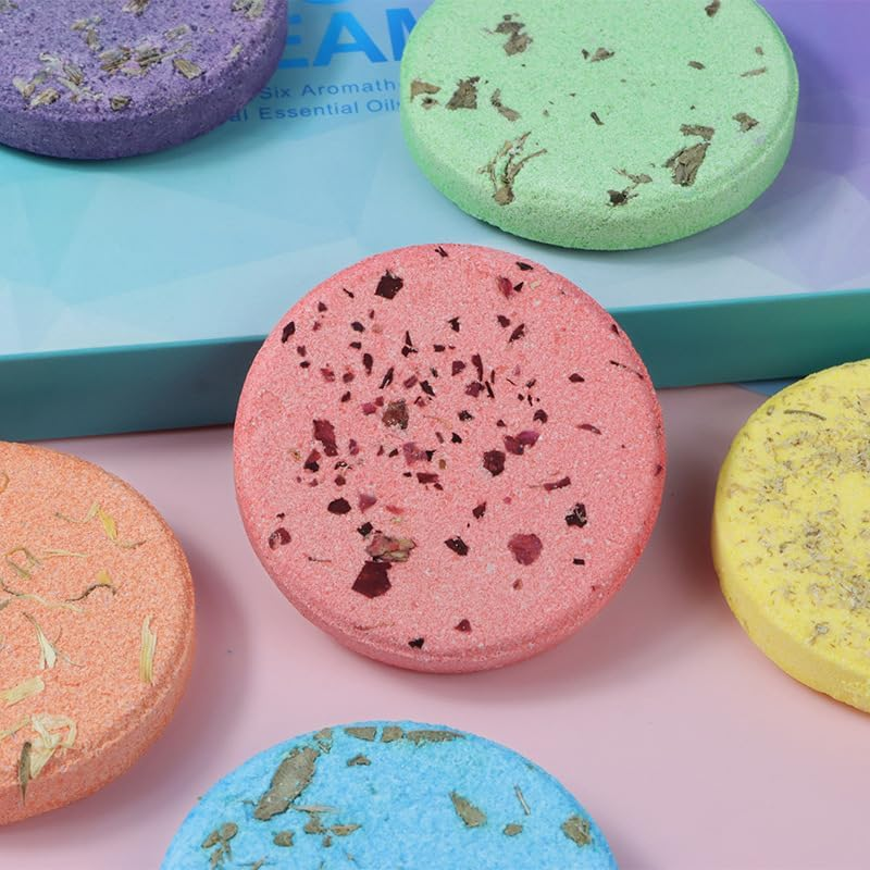 6PCS Aromatherapy Shower Tablets, Shower Steamers Tablets, Essential Oil Infused with Dried Flowers, Gift Box image number 6