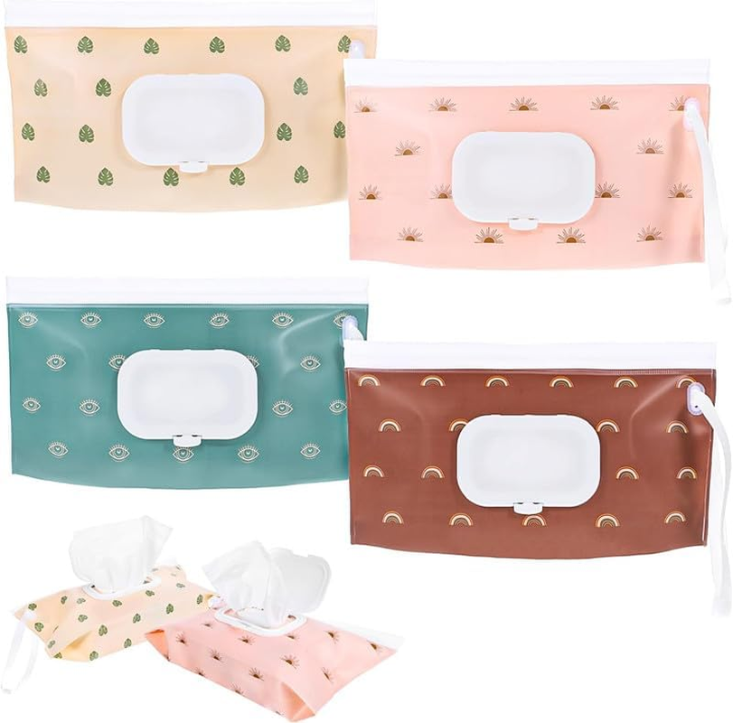 Wet Wipe Pouch Dispenser, 4Pcs Portable Refillable Wipe Holder Container,Reusable Travel Wet Wipes Pouch,Travel Wet Wipe Pouch,Refillable Wipes Container for Travel