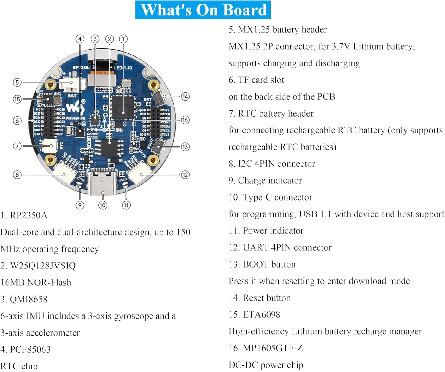 RP2350 1.43Inch AMOLED Touch Display Development Board, 466X466, SPI Interface, RP2350 Chip with AMOLED Screen Rich Interfaces, for Development of RP2350 HMI Applications, with CNC Metal Case image number 1