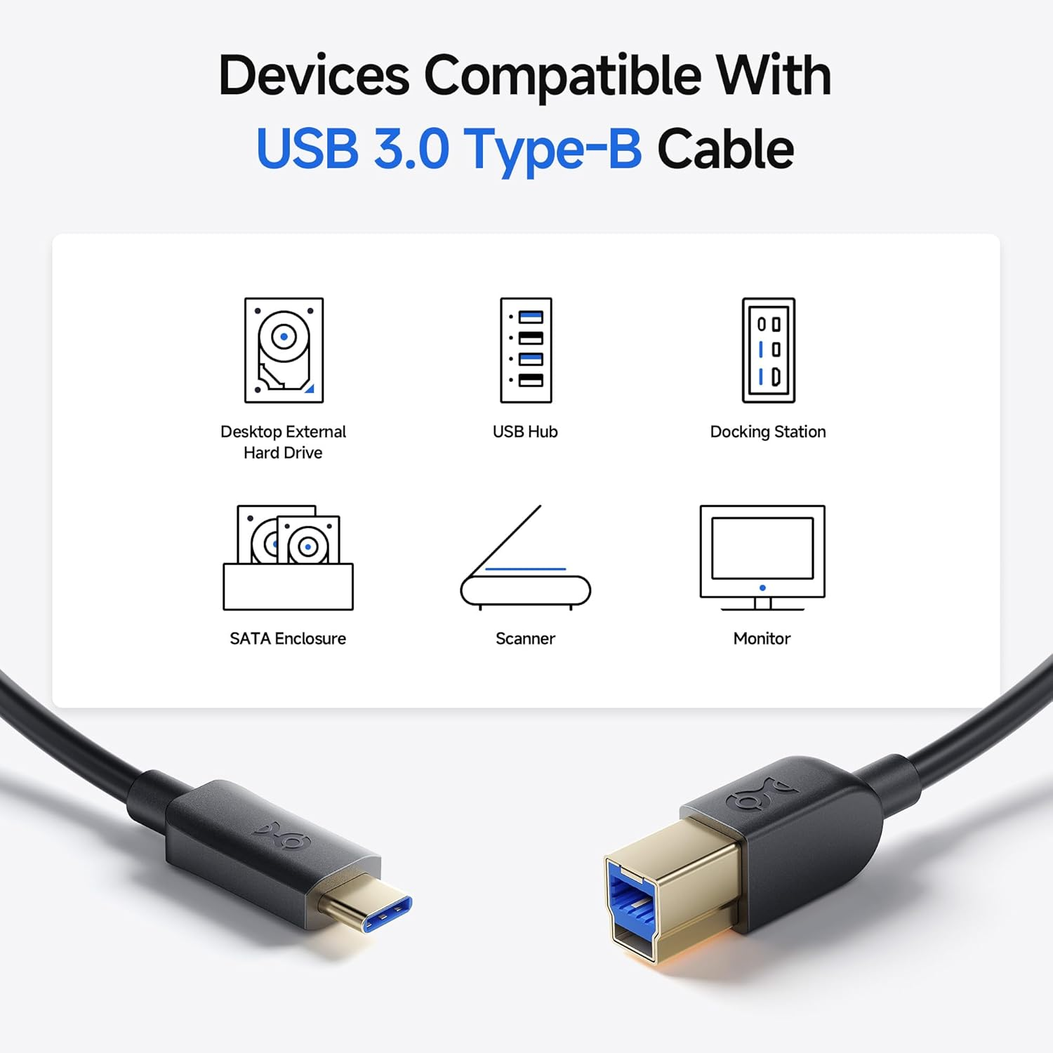 Cable Matters USB C to USB B 3.0 Cable - 2M, USBB to USBC Cable with Type-B 3.0 Connector, Black image number 3