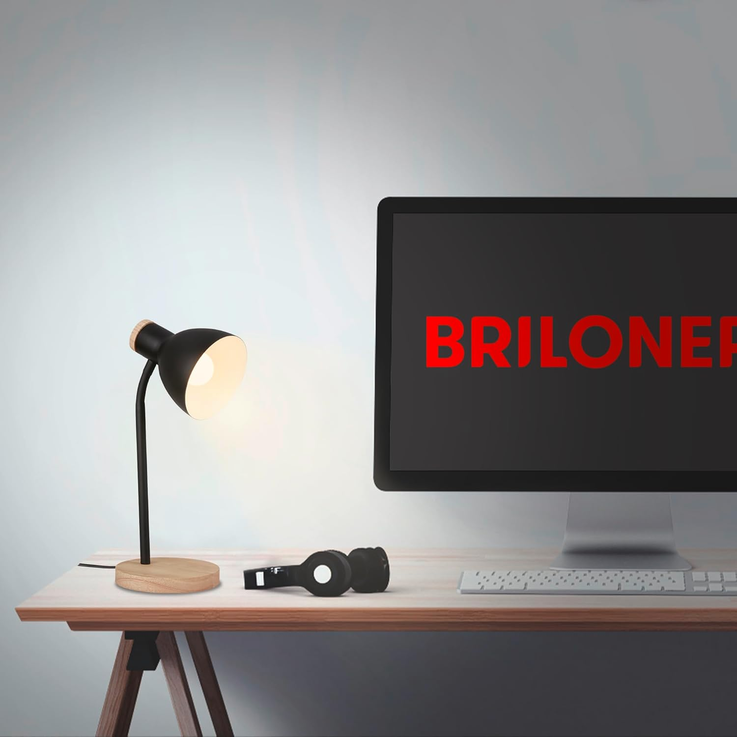 BRILONER - Bedside Lamp with Cable Switch, Rotatable, E14, Max. 10W, Table Lamp, Desk Lamp, Desk Lamp, Reading Lamp, Reading Lamp, 14 X 38 Cm, Black Wood image number 1