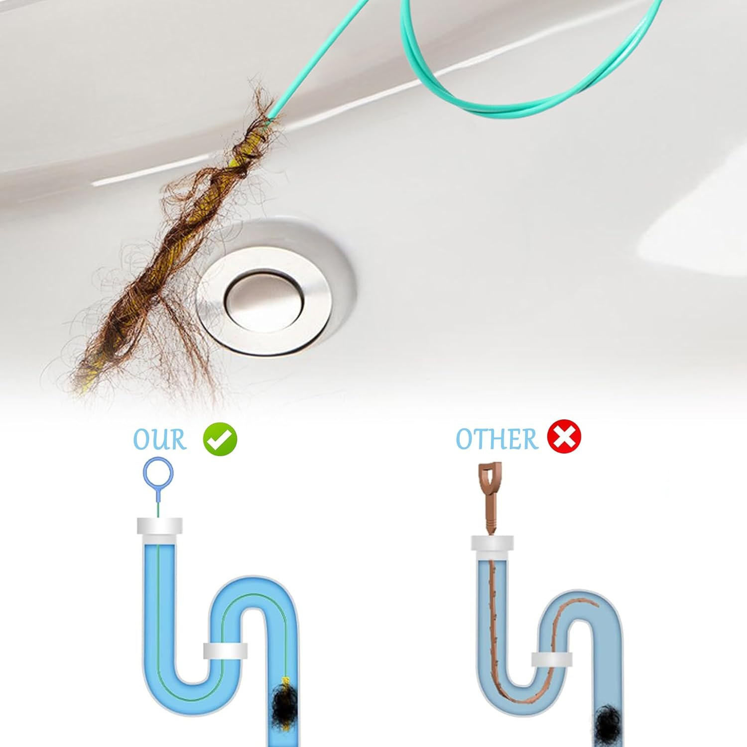 Drain Cleaner Spiral Pack of 5, Drain Spiral Sink Cleaning Hooks, Cleaning Spiral Drain Hair Clog Tool, Drain Clog Remover, for Sink Bathtub Sewers image number 2