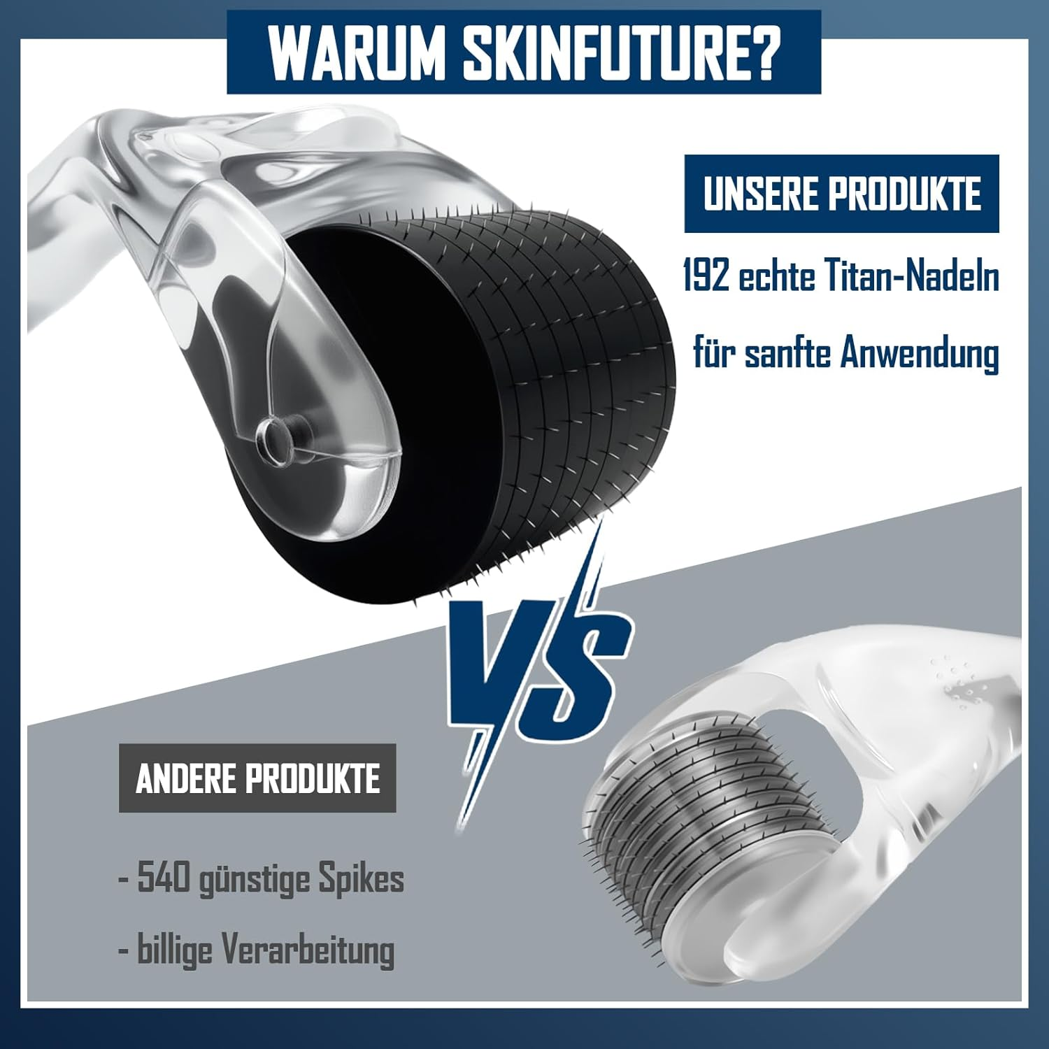 Efficient Microneedling Derma Roller Men - 192 Real Stainless Steel Needles against Hair Loss | Hair Roller & Beard Roller for Hair Growth | Minoxidil Compatible | Beard Care Tool - Skinfuture&reg;