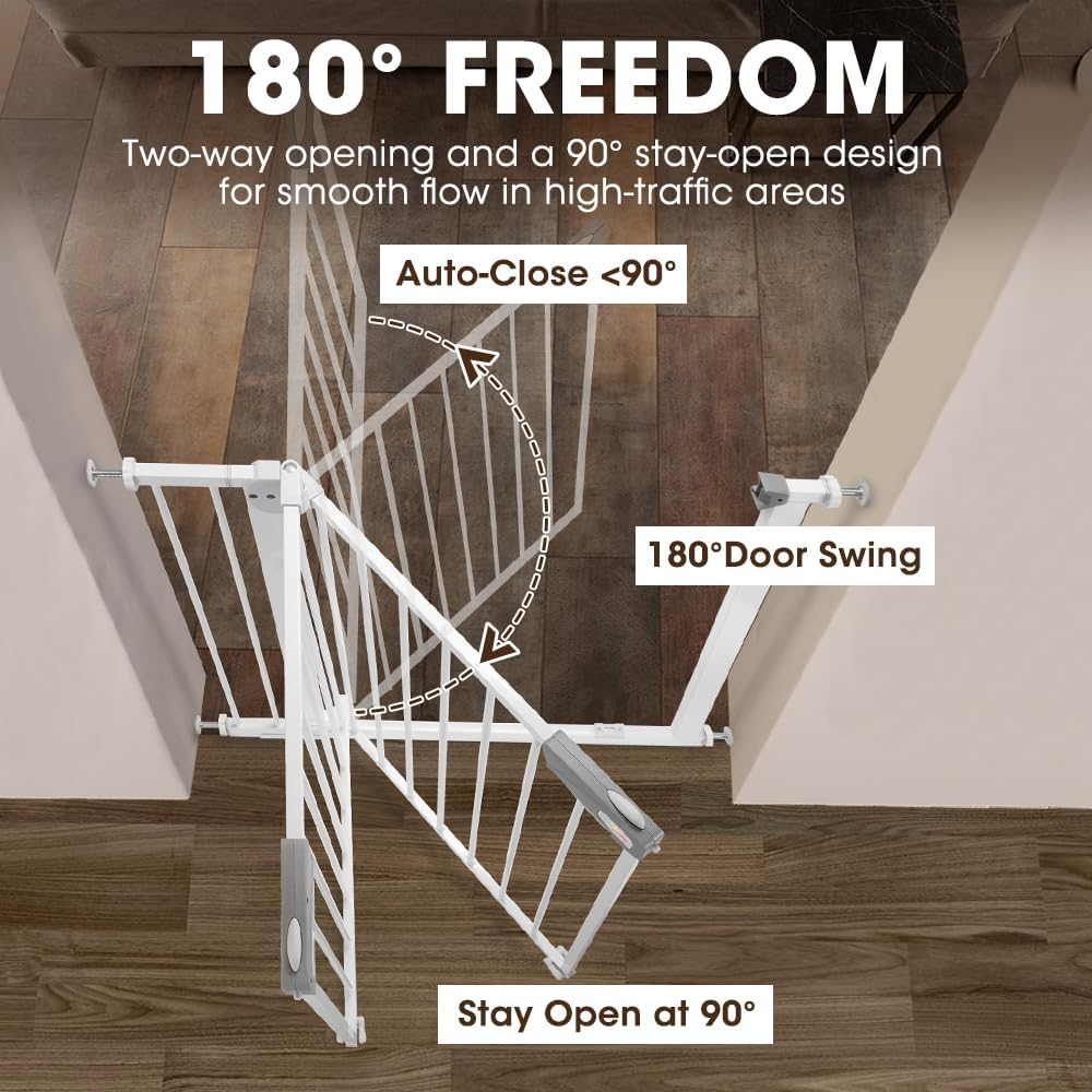 Playpals Baby Gate for Babies, Elders and Pets, 85-94 CM Auto Close Baby Safety Gate for Doorways Stairs, Pressure Mounted Walk through Safety Stair Gate, No Drill, 76 CM Tall, White image number 5