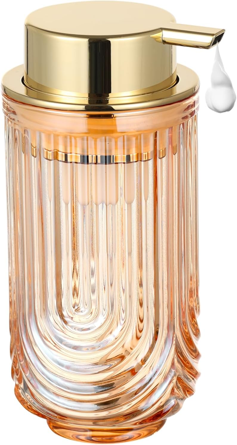 LEICURACE Glass Foaming Hand Soap Dispenser Foaming Soap Dispenser for Bathroom Clear Soap Dispenser with Pump (Amber Sun Patteren)