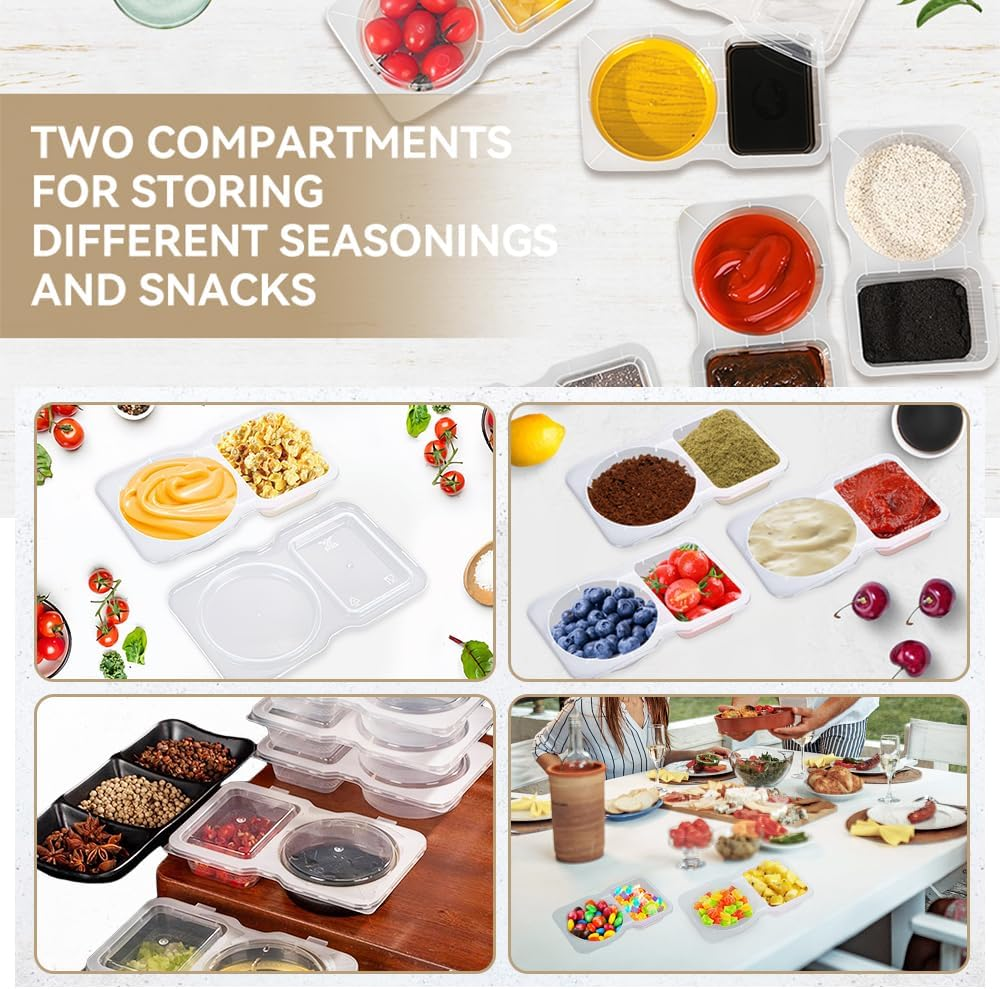 50-Pack Leakproof Dual-Compartment Sauce Containers with Lids & Spoons &ndash; Bpa-Free, Reusable 60Ml Food Storage for Dips, Snacks, Salad, Party, Picnic, Travel & Takeout &ndash; Microwave Safe image number 1